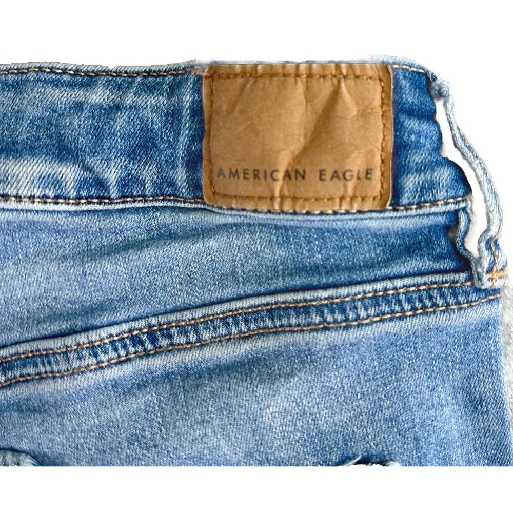 American Eagle Jegging Jean Womens Sz 4S Lt Wash Raw Hem Stretch Distressed Boho